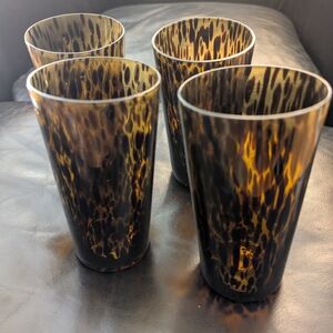 Set of 4 high ball / drinking glasses in a tortoise shell pattern
